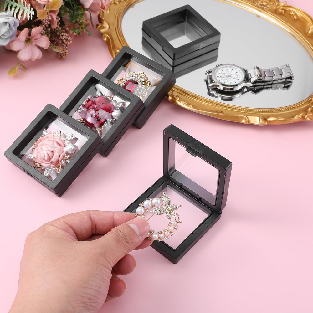 40 Pcs Floating Display Case, Black 3D Floating Frame Display Holder Stands, ...