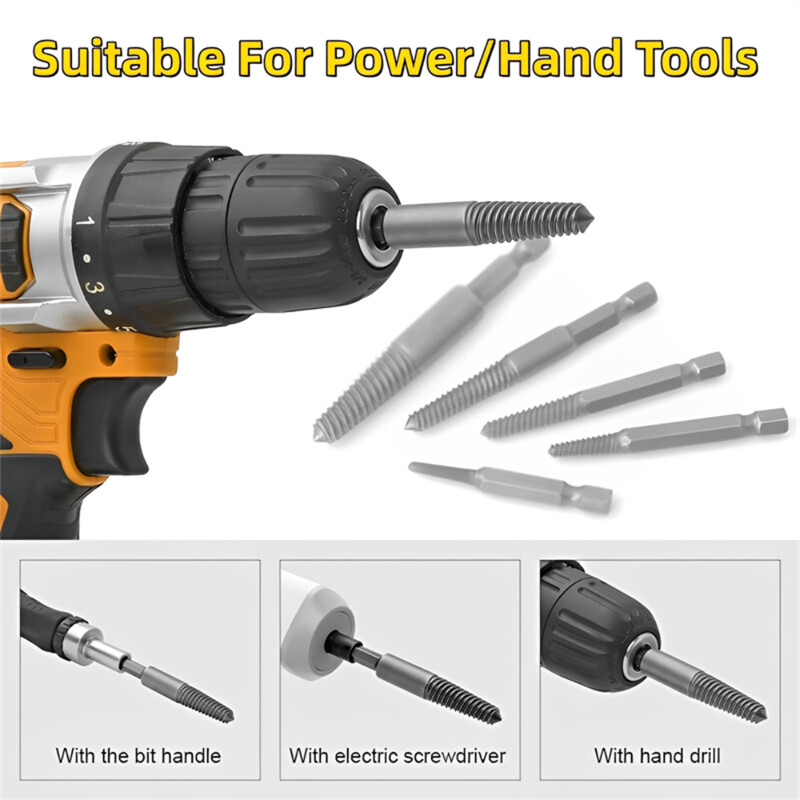 6pcs Fast Damaged Broken Bolt Remover Screw Extractor Speed Out Drill Bits Tool