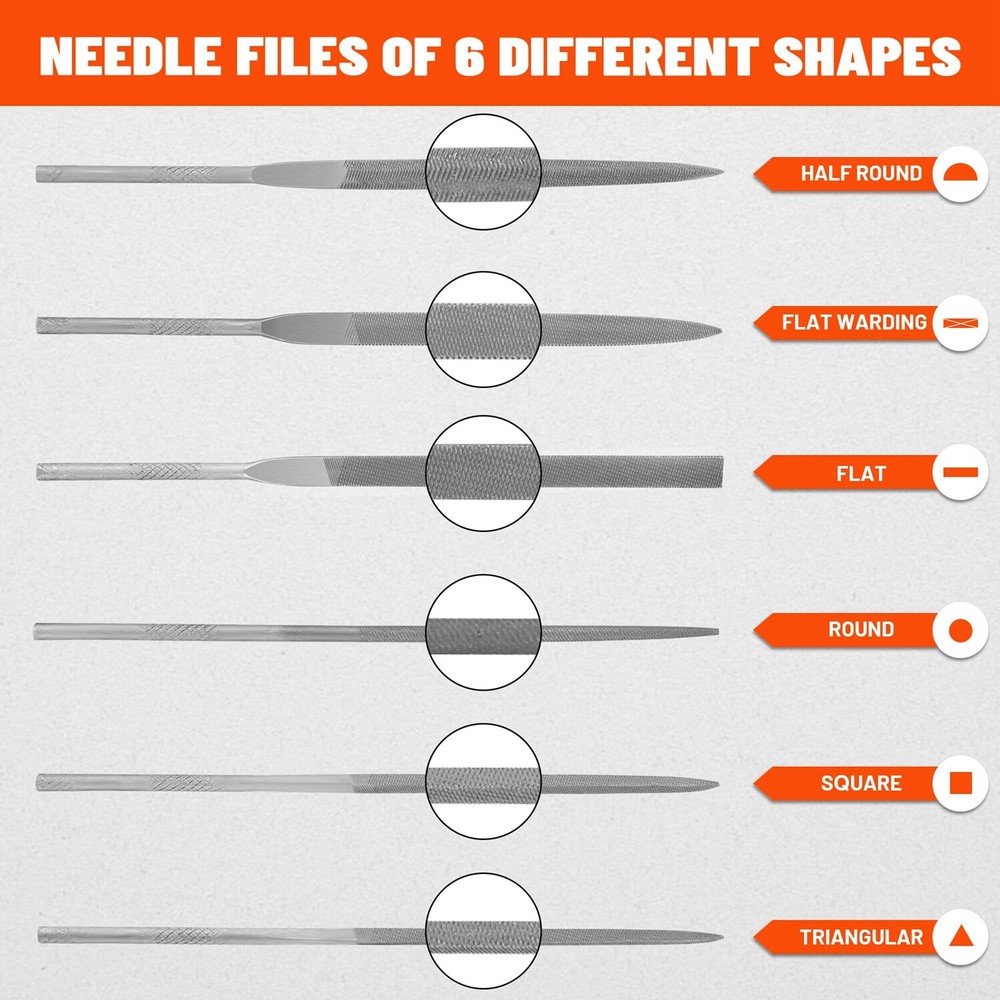 7PIECE Interchangeable Needle File Set Flat Flat Warding Round Half-Round Square