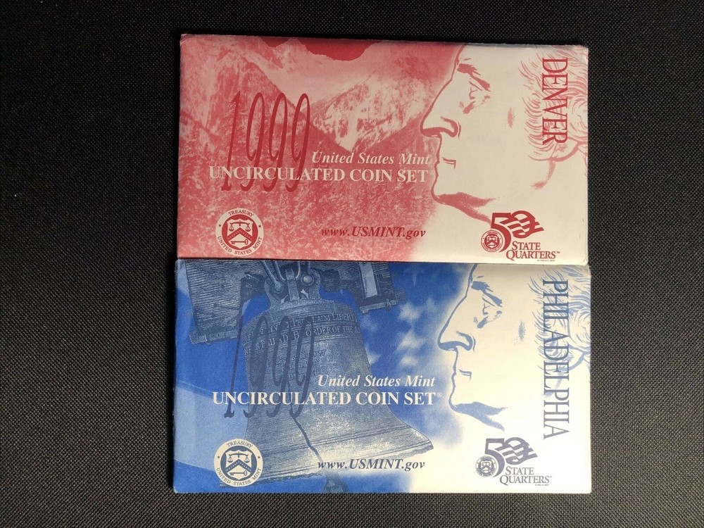 1999 PD Unc Mint Set 18 Coins (10 State Quarters) Original Packaging