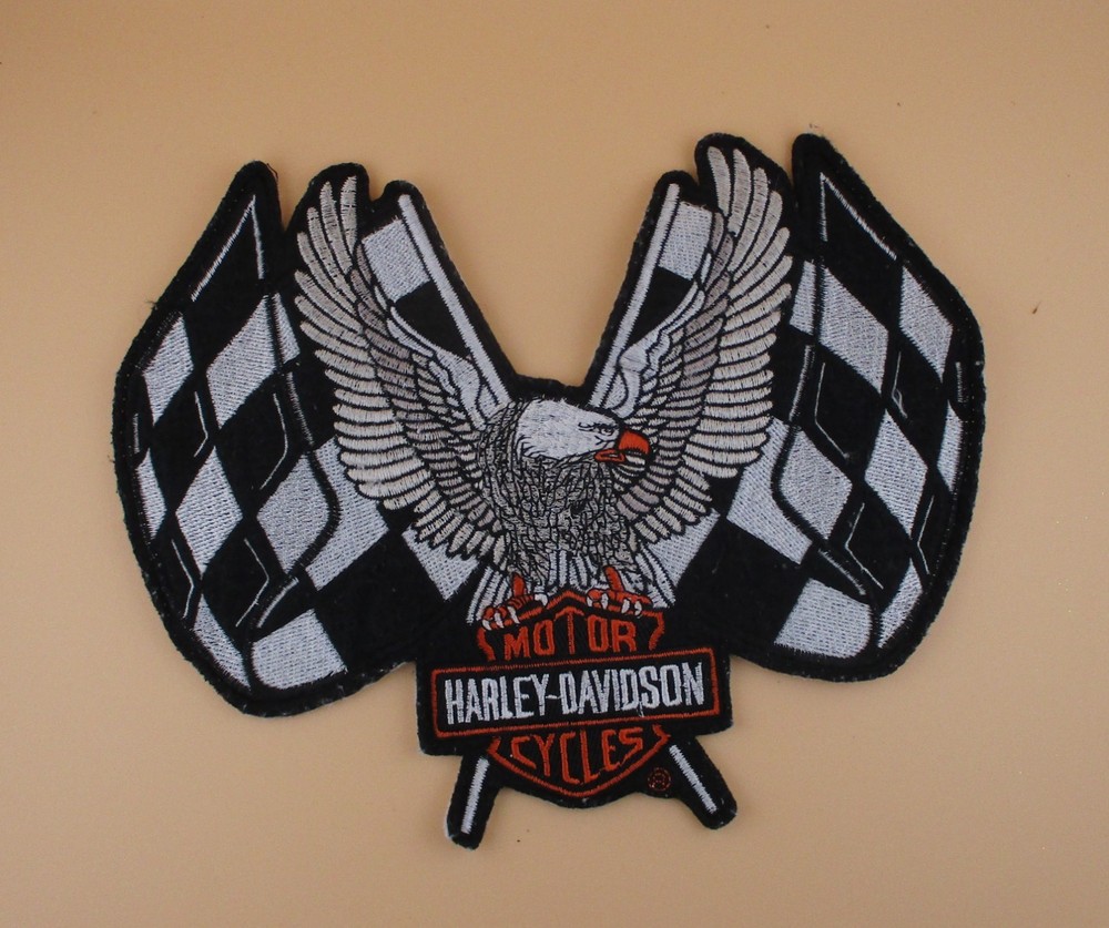 RARE HARLEY DAVIDSON LOGO PATCH With EAGLE & CHECKERED FLAGS