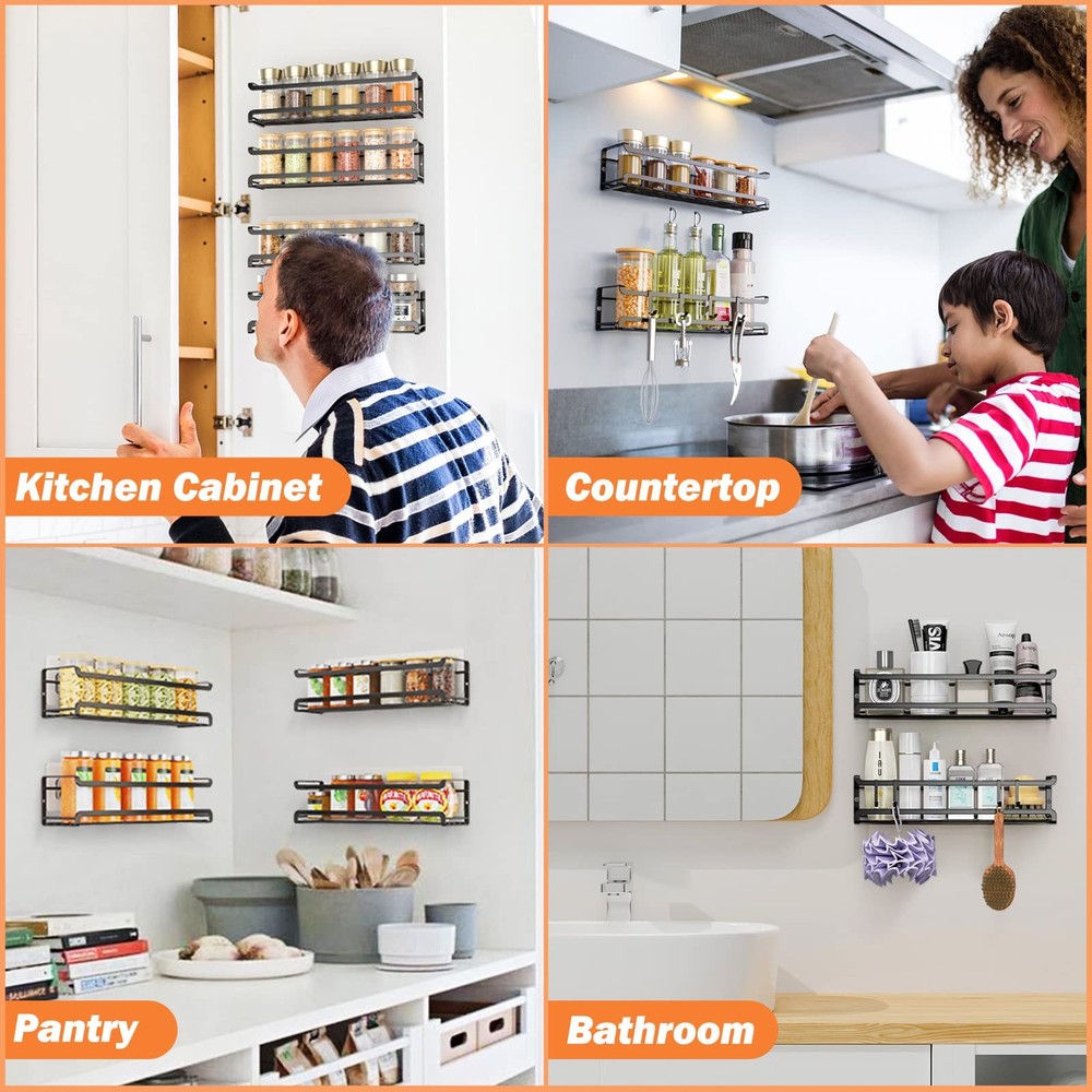 Bunoxea Spice Rack wall mounted 2 Pack, Space-Saving 2Pack, Black