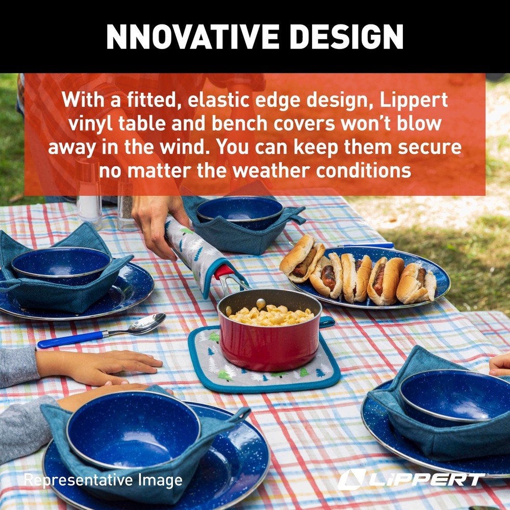 Lippert Vinyl Tablecloth with Bench Covers - Camping Patchwork #2022107835