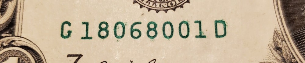 Over Ink Error Serial Number $1 Note  Series 2017A