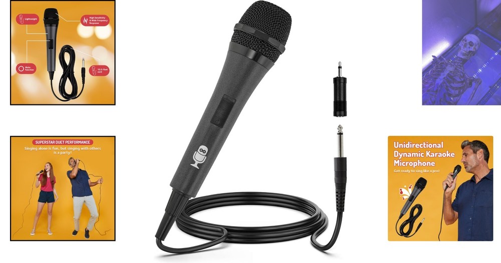 Wired Black Karaoke Microphone - Unidirectional Dynamic 10ft Cord, Mute Function