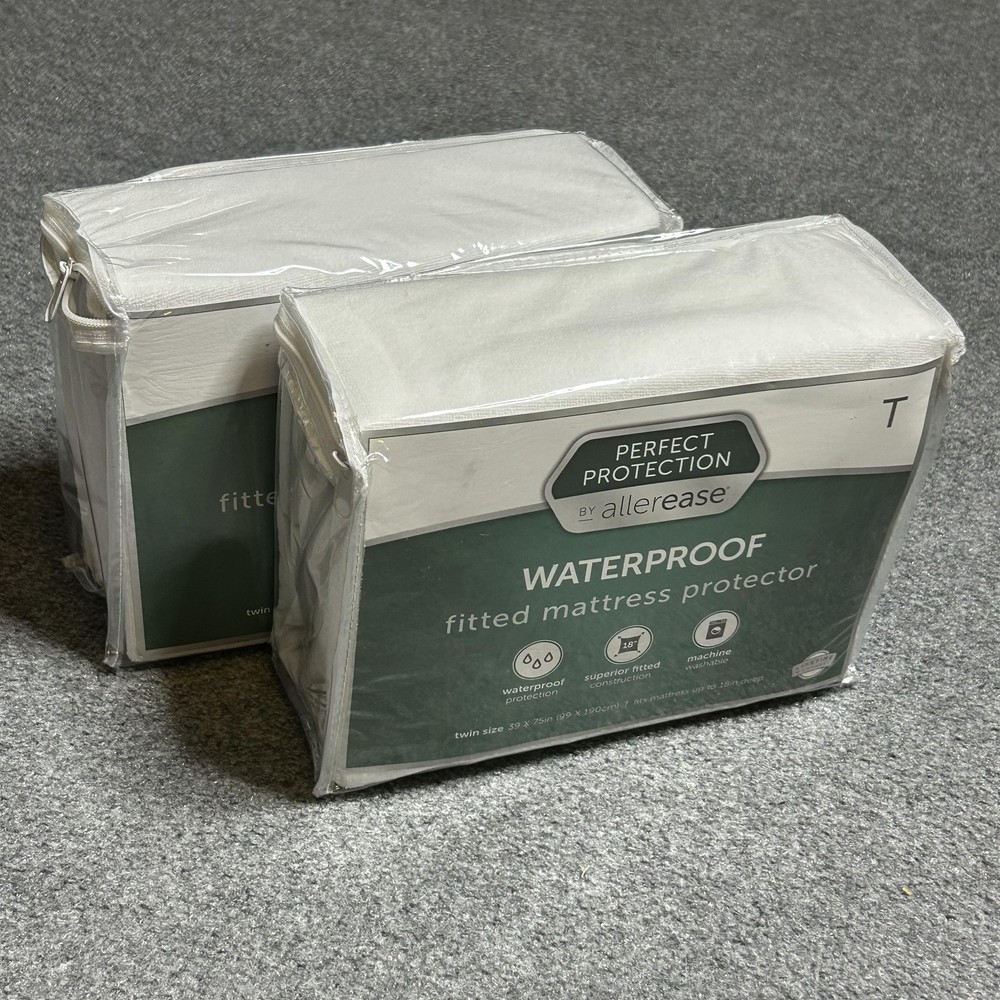 AllerEase Perfect Protection Waterproof Twin Fitted Mattress Protector Lot 2