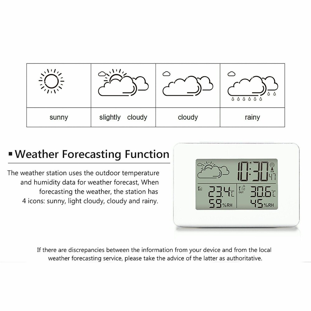 Digital Thermometer Clock LCD Temperature Wireless Transmitter Indoor/Outdoor