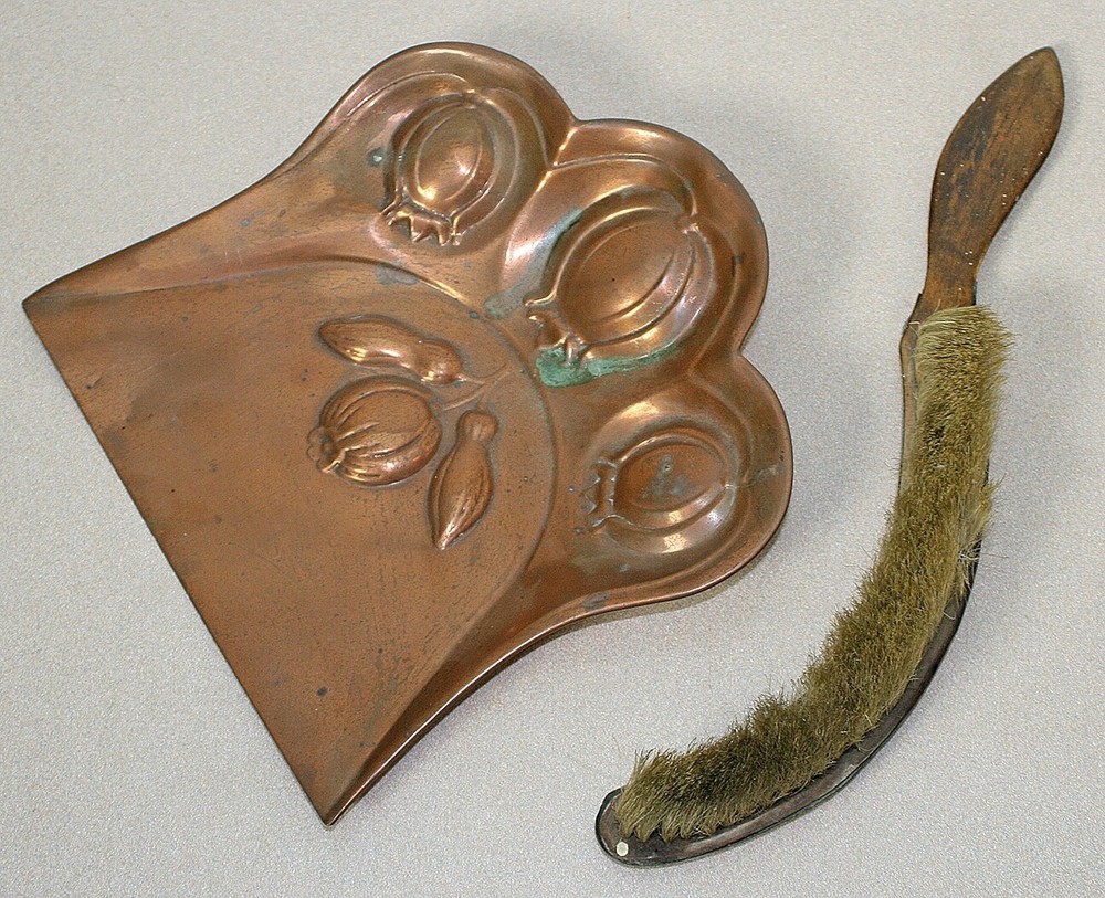Antique Joseph Sankey & Sons Solid Copper Crumb Tray & Brush