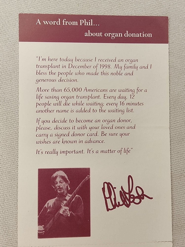 Phil Lesh Signed Organ/Tissue Donor Card Grateful Dead Unbroken Chain Foundation