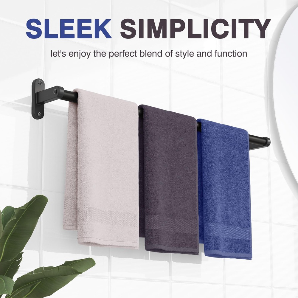 Powools Matte Black Towel Rack for Bathroom - 24" - 1 Pack,