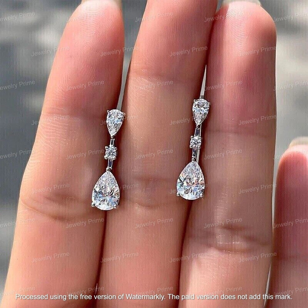 2 Ct Pear Cut Lab Created Diamond Drop & Dangle Earrings 14K White Gold Plated