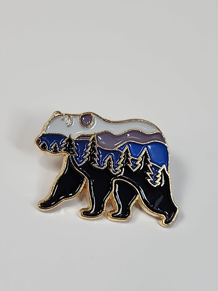 Walking Bear Lapel Pin Wilderness Scene *