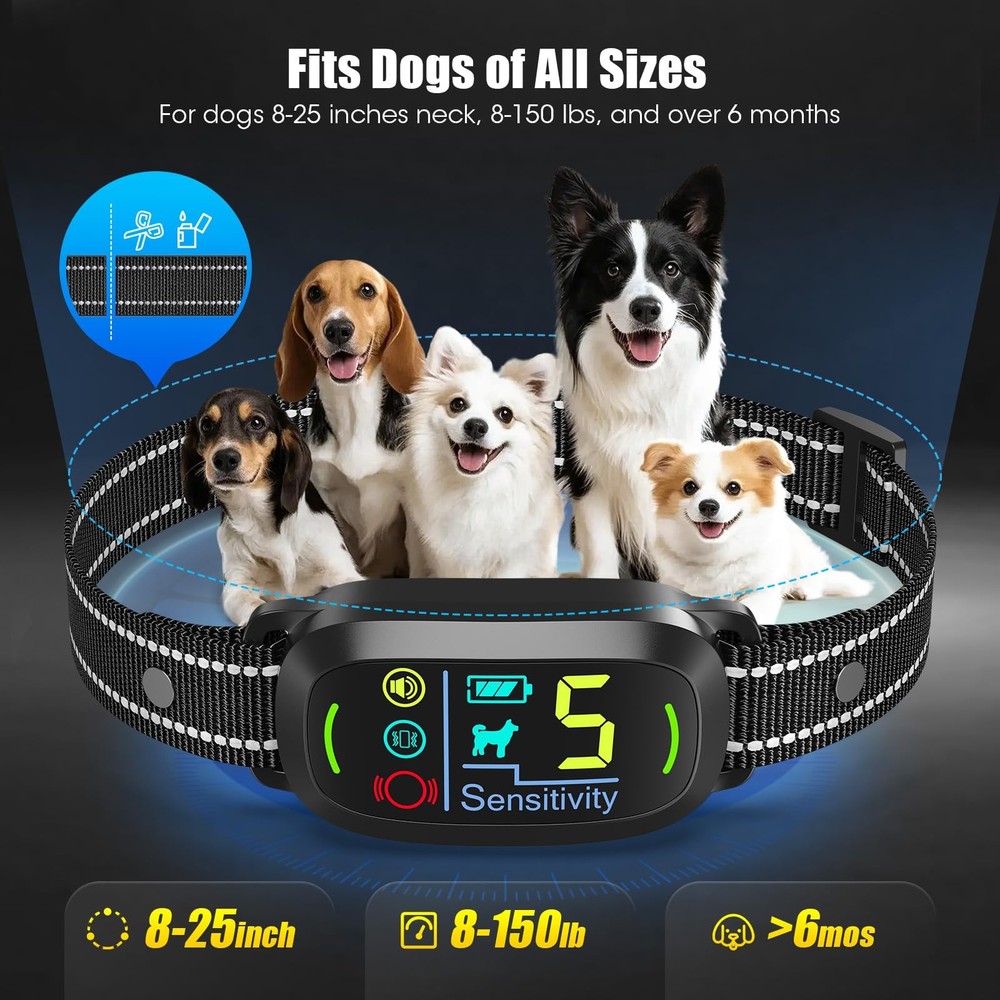 Oliry Smart AI Bark Collar for Large Medium Small Small, Black