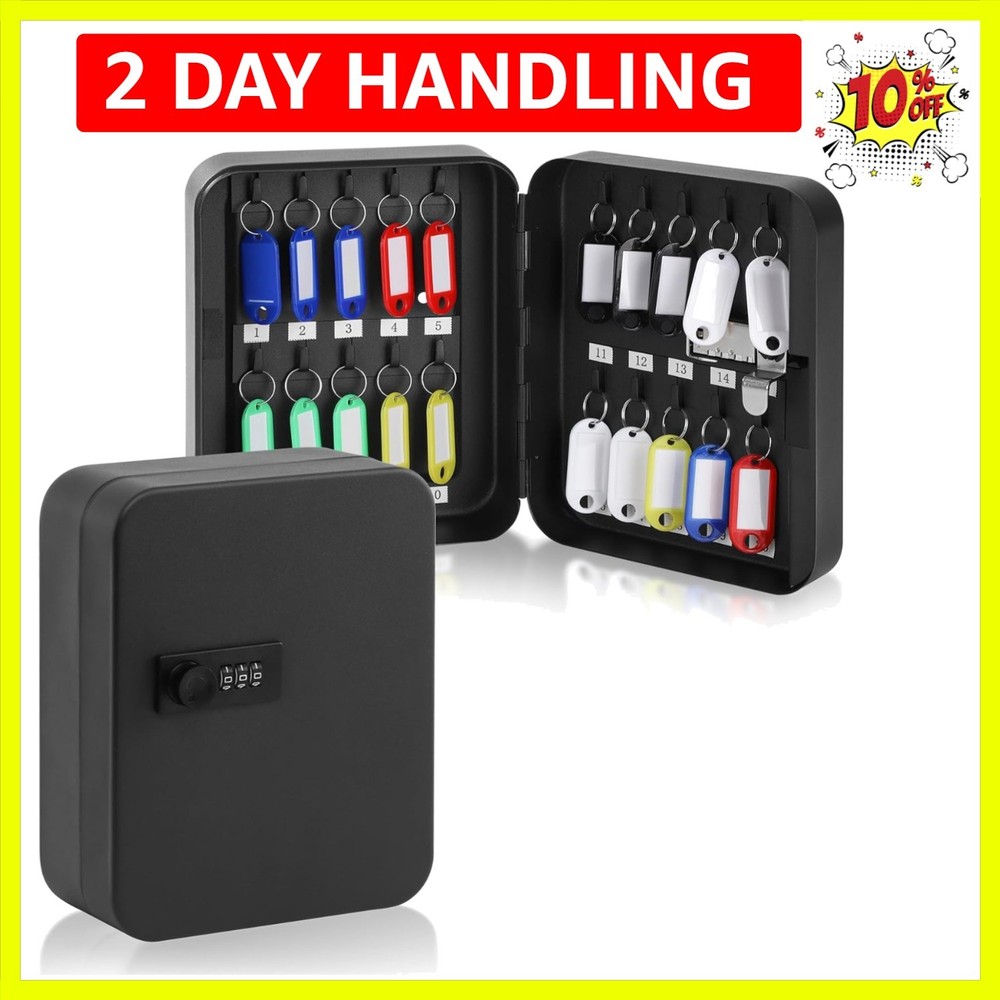 20 Key Storage Lock Box with Code, Key Cabinet Organizer Wall Mount with Comb...
