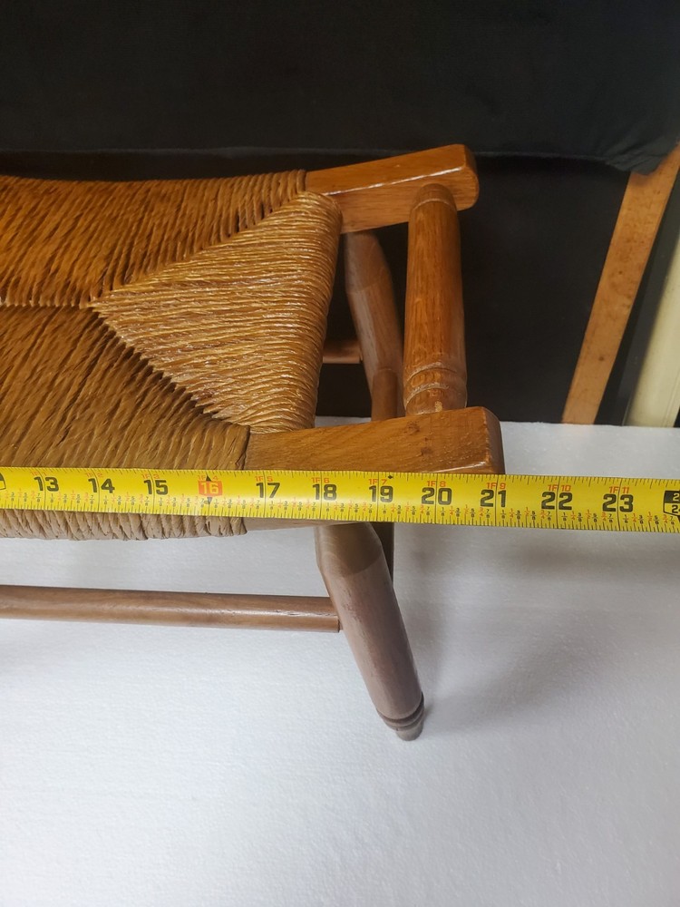 Mid Century Solid Wood Woven Rush Footstool