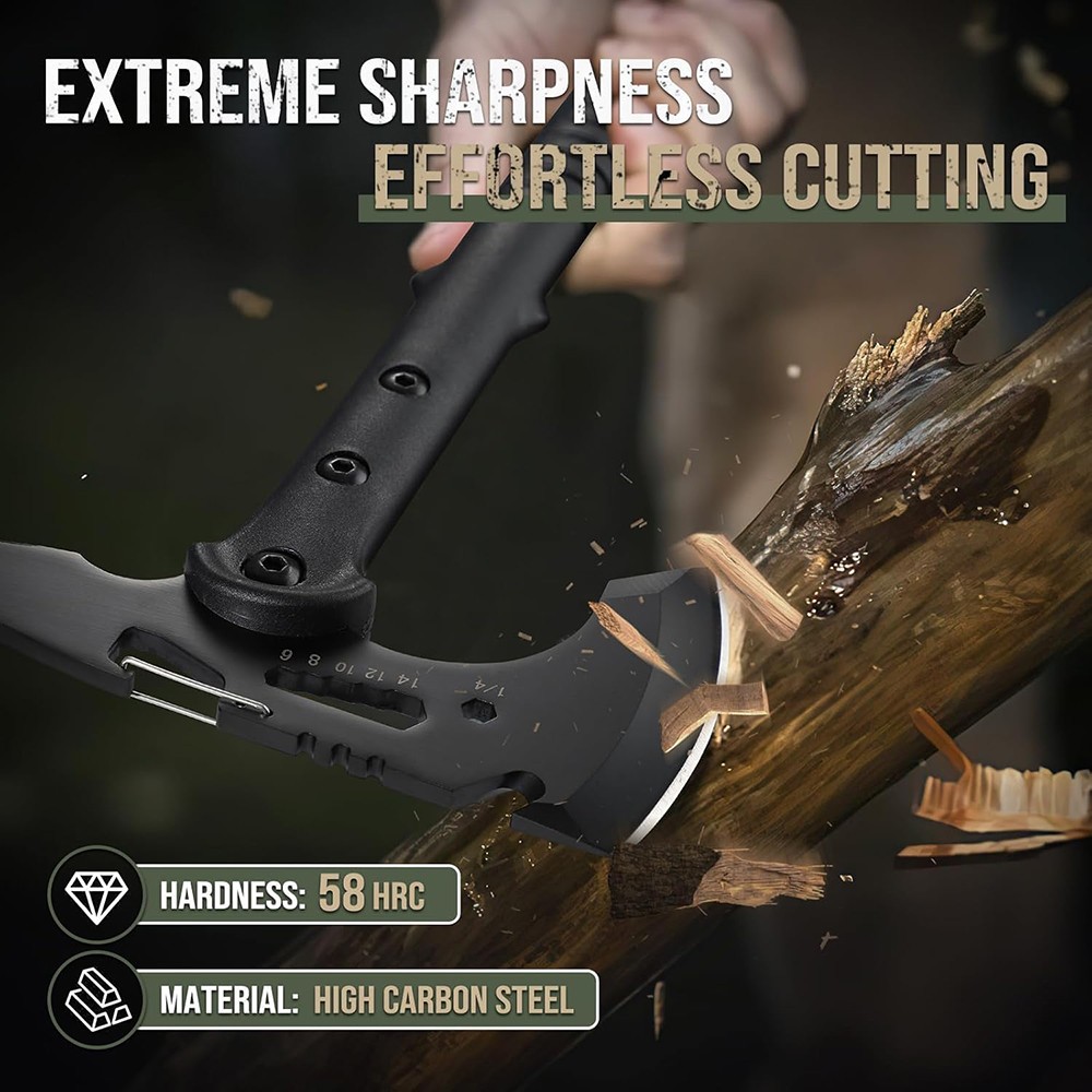 Camping Axe with Sheath, Sharp Tactical Hatchet Axe with Clip and Bottle Opener