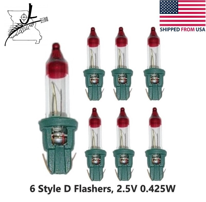 6 Style D Mini Bulb Flashers Christmas Tree Lights Replacement Bulbs 2.5 V .425