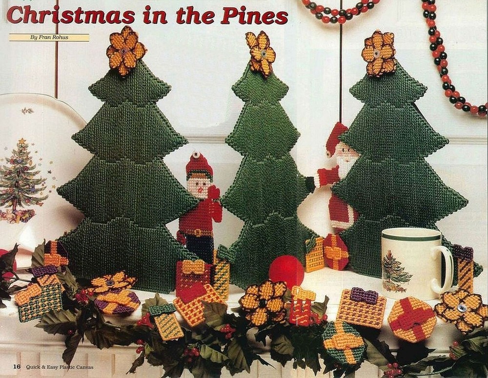 Plastic Canvas Xmas Window Screen Ornaments 3D Greeting Tissue Topper Patterns