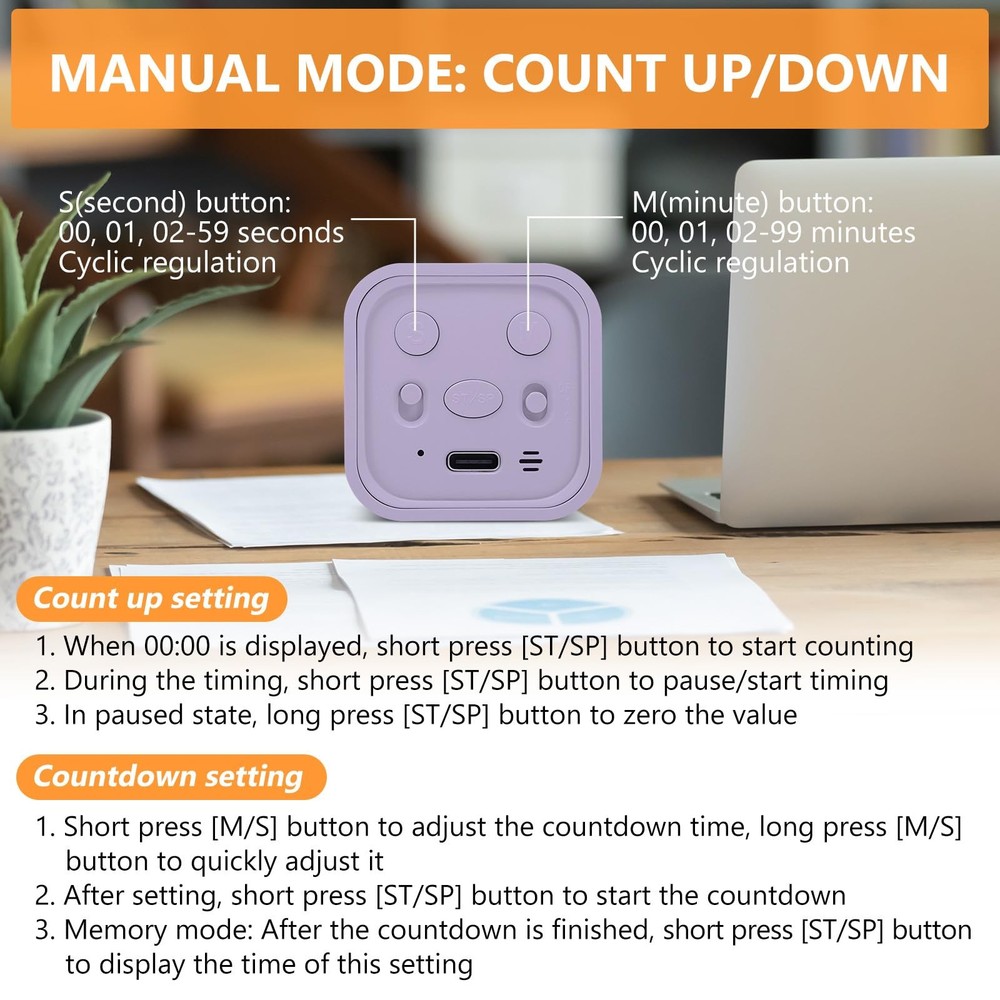 MultiFunction Cube Timer, 5/10/30/60 Min & Custom Count Down, Included Pause ...