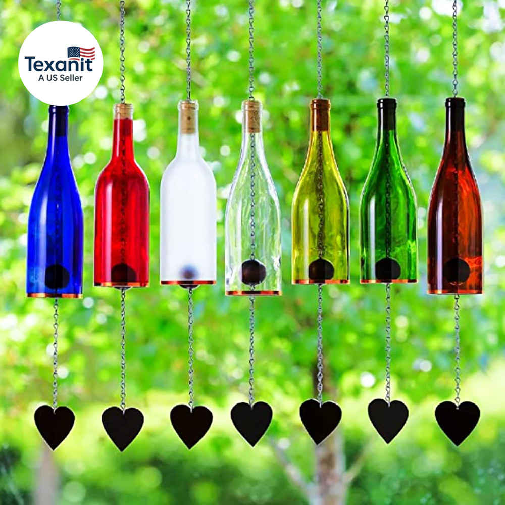 Wine Bottle Wind Chime - Wind Chimes for outside & inside Decor, Handcrafted Win