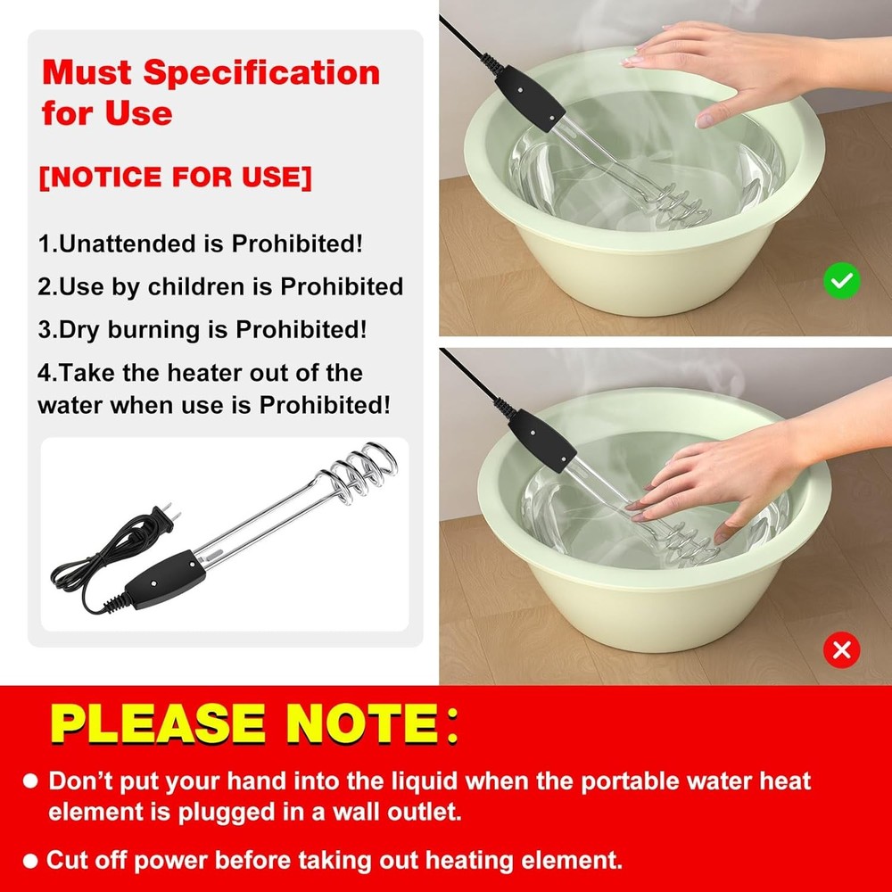 1000W-110V Immersion Water Heater,Water Heater Electric,10In Portable Electric I