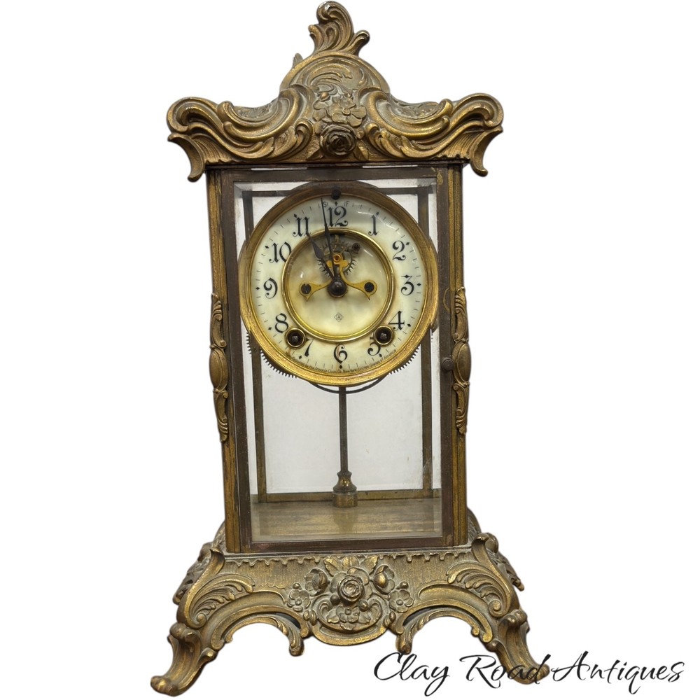 Ansonia Zenith Crystal Regulator Clock W/ Open Escapement - Working - antique