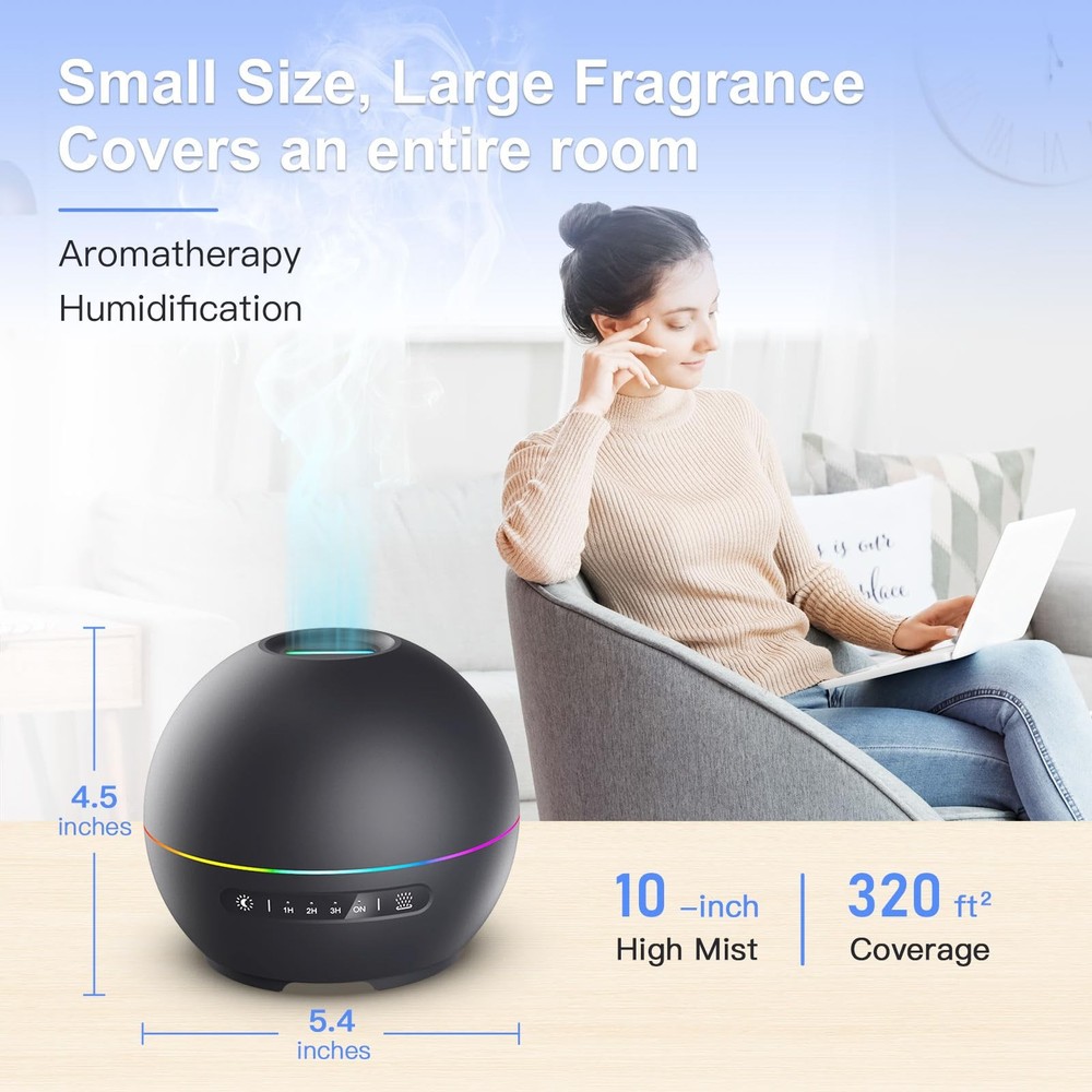 THIMONES 2 Pack Essential Oil Diffuser for Home - 200ml Black+black