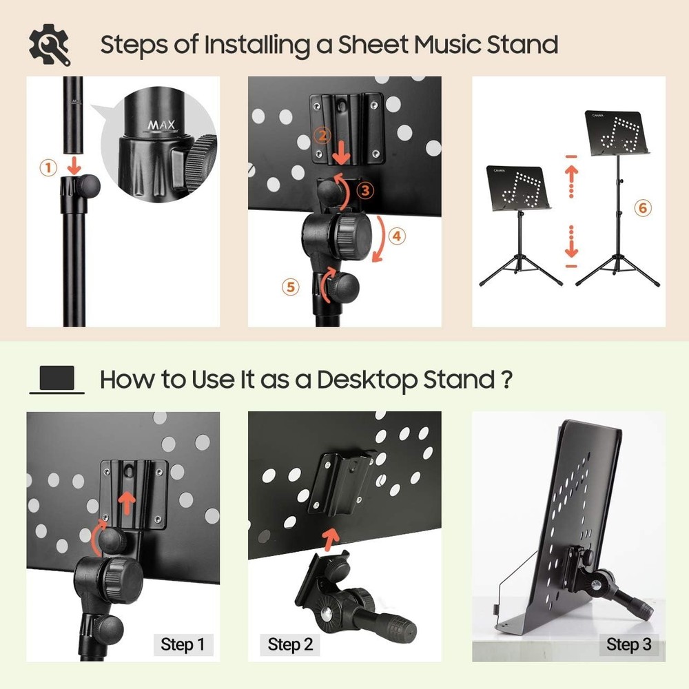 Solid Metal Music Stand, Patented Design