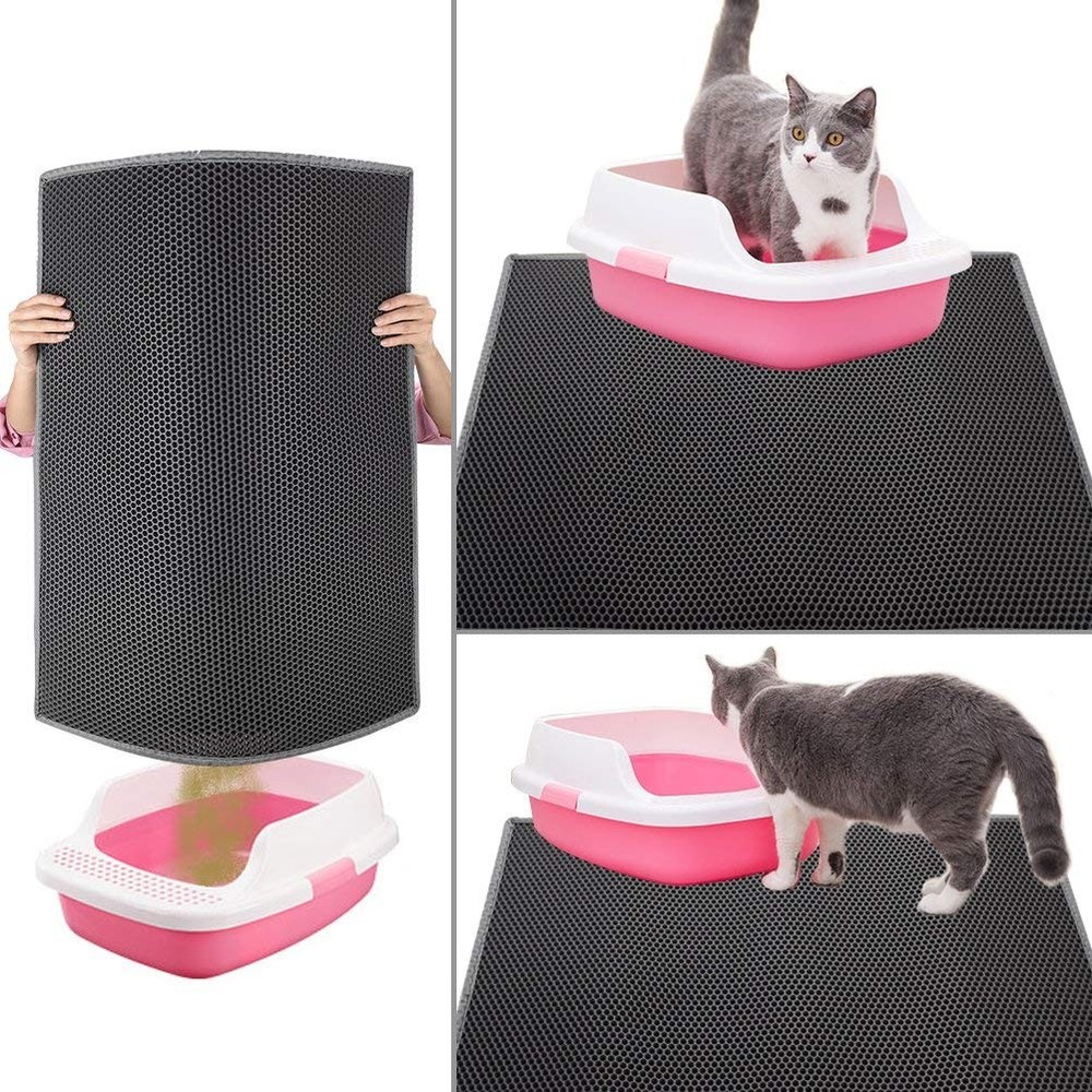 Cat Litter Mat Double Layer Waterproof Urine Proof Trapping Mat 1 Pack (Gray,...