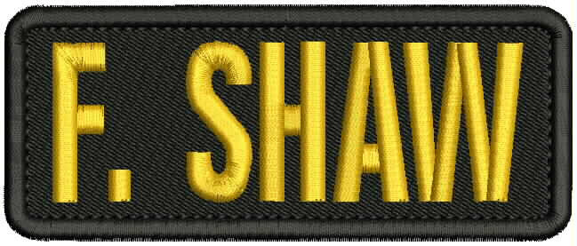 F. WHAW EMB PATCH 2X5 HOOK ON BACK GOLD ON BLACK