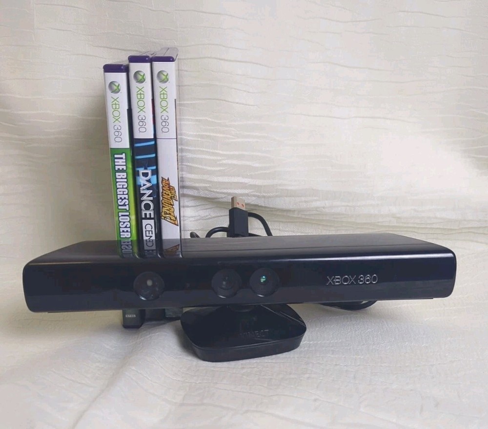 Microsoft Xbox 360 Kinect Motion Sensor Bar Black & 3 games bundle Dance Central