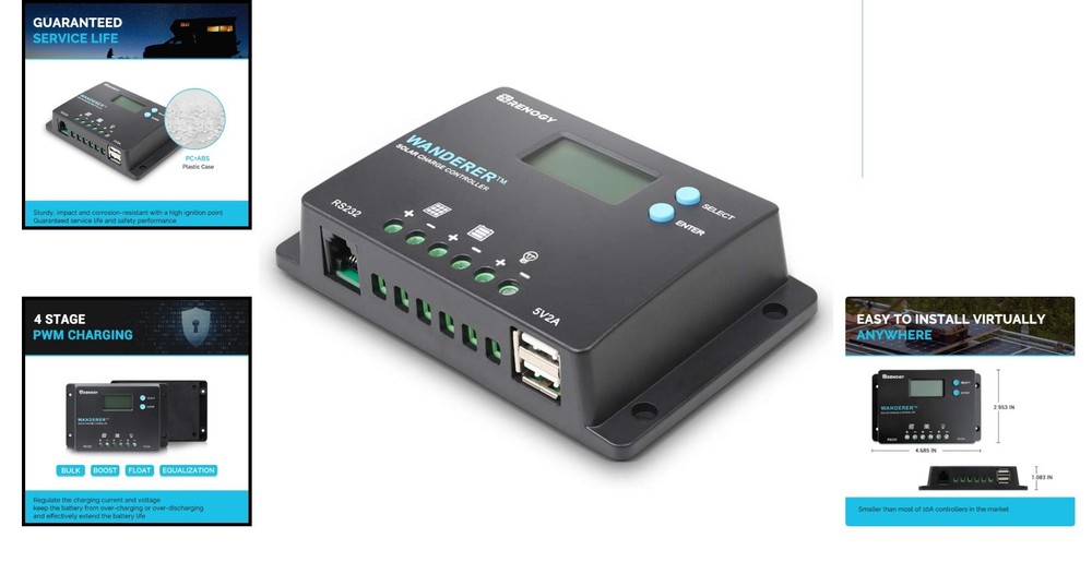 Wanderer 10A Solar Controller - Efficient PWM Design with Waterproof Housing