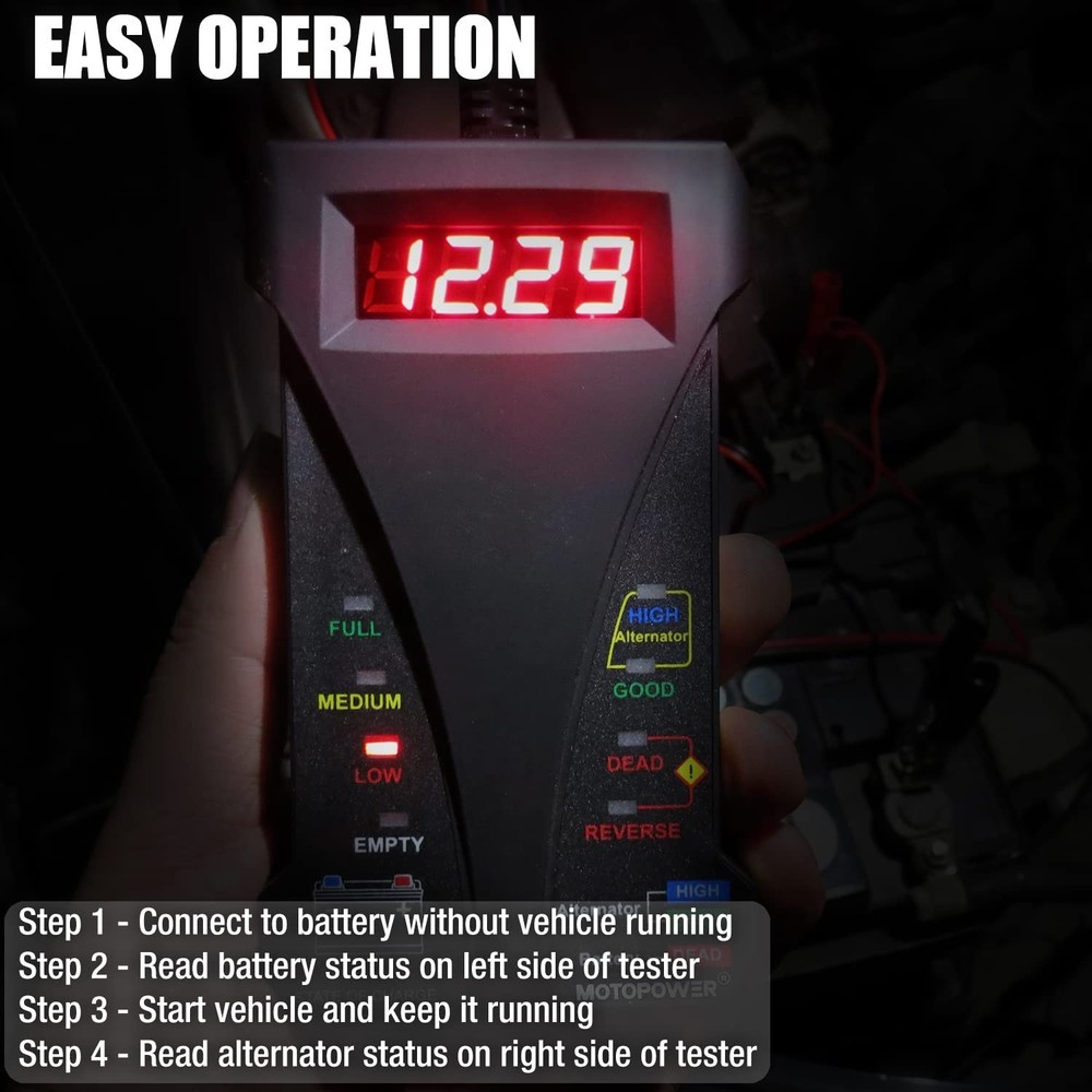 Versatile 12V Charging System Analyzer with LCD Display - Durable Rubber Finish