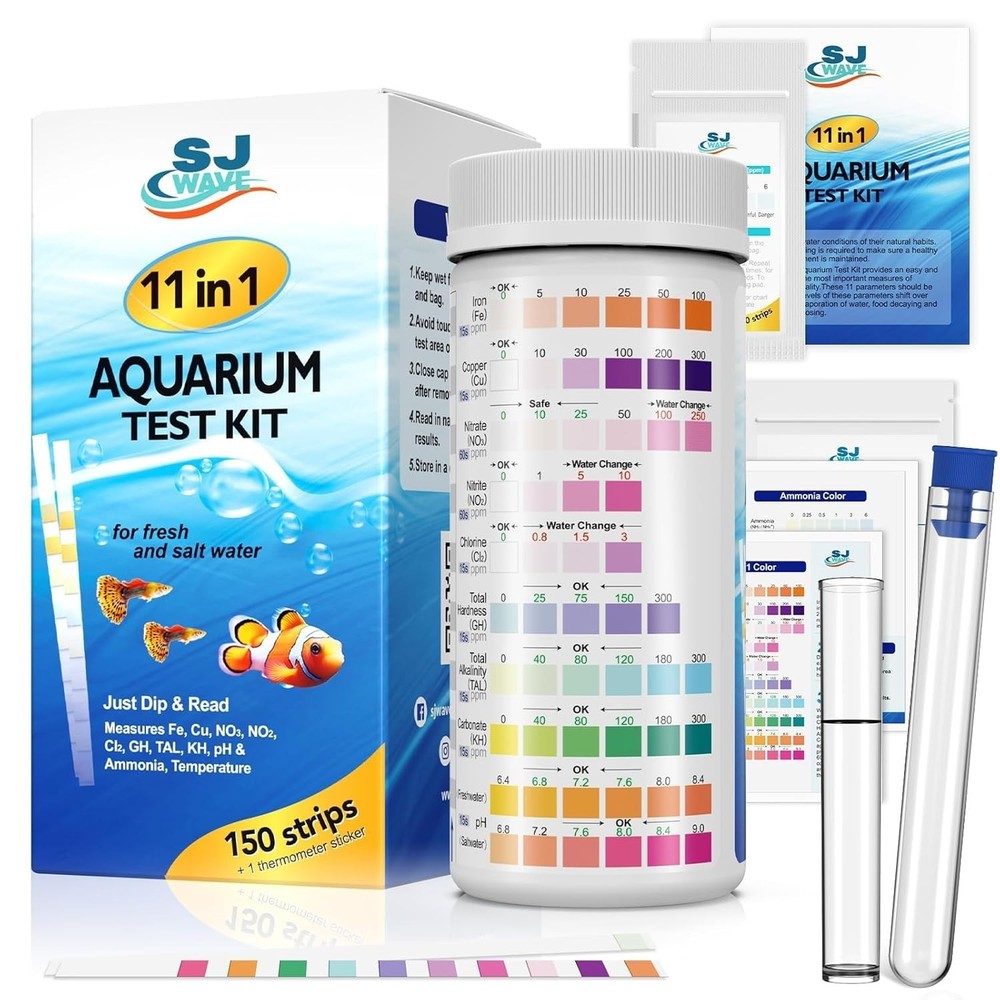 Essential Fish Tank Water Tester - 11 Parameters, 150 Strips & Temperature Check