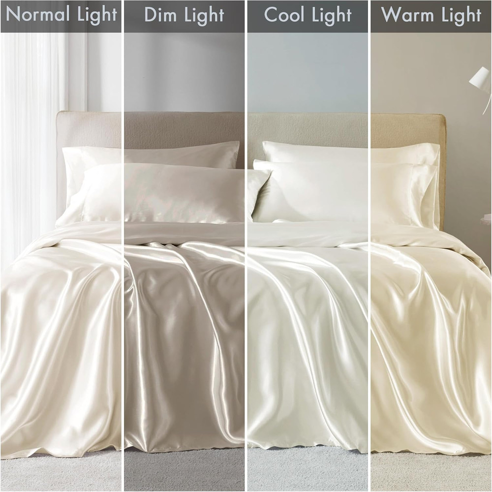 Essentials Polyester Satin 6 Piece Sheet Set with Ivory MPE20-904, Queen