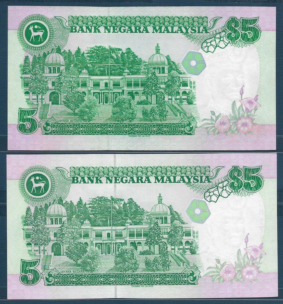 Malaysia 5 Ringgit 2 Pcs Lot, 1989 1991, P 28b 28c, UNC