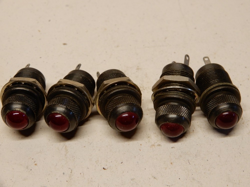Five Small Military Lamp Holders Red Lens One Missing Mounting Nut