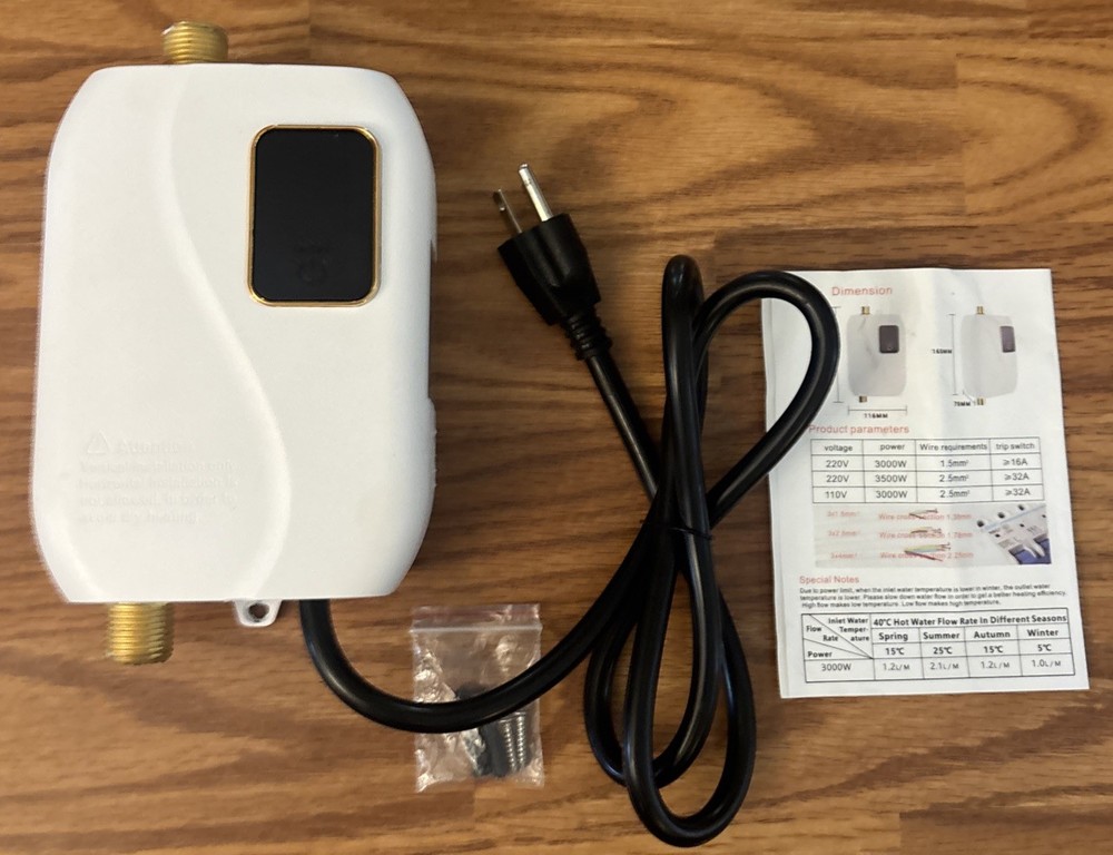 Electric Tankless Water Heater, 3000W 110V Instant Hot Water for Kitchen & RV