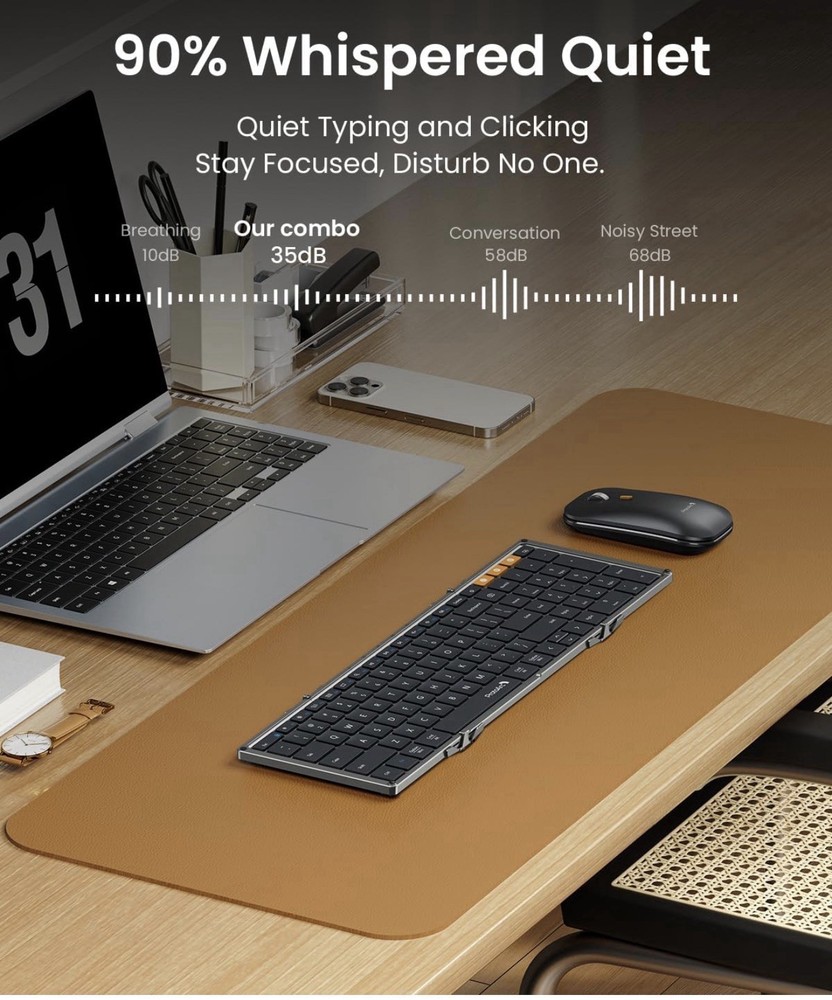 ProtoArc Foldable Keyboard and Mouse, XKM01 True Full-Size Folding Wireless