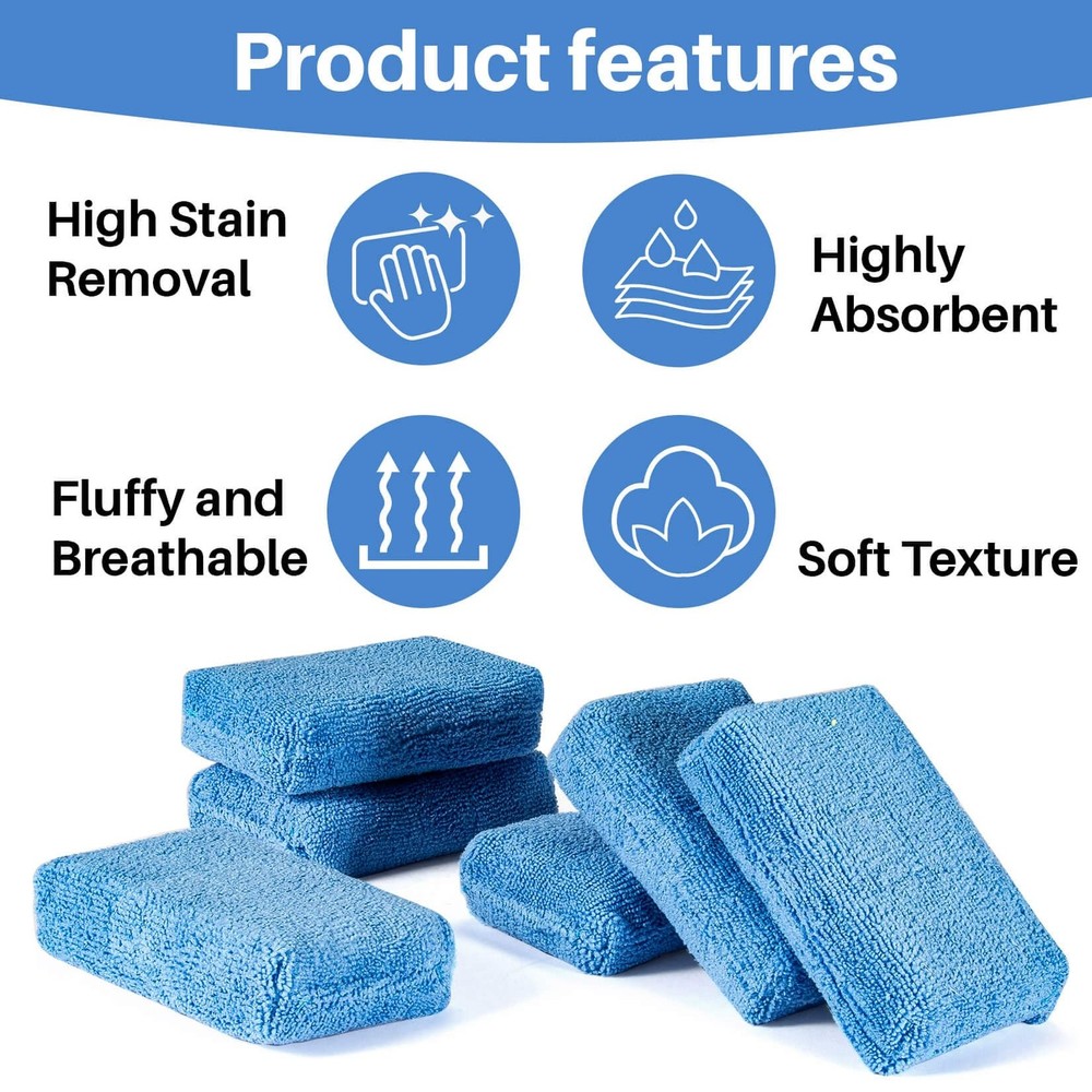 Sukh 6 Pack Microfiber Rectangle Sponge Detailing Pads - 6PCS, Blue