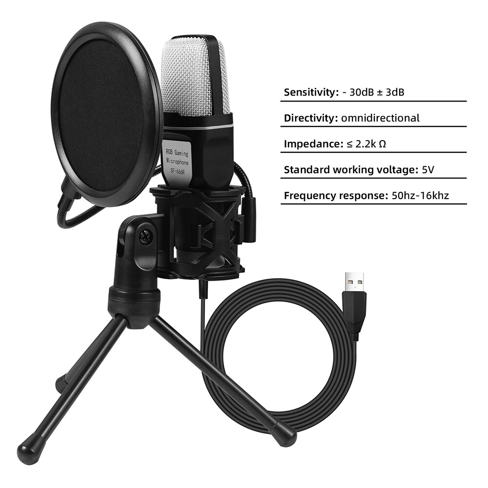 Desktop Condenser Microphone Mic Kit Broadcasting Studio Recording for PC Laptop