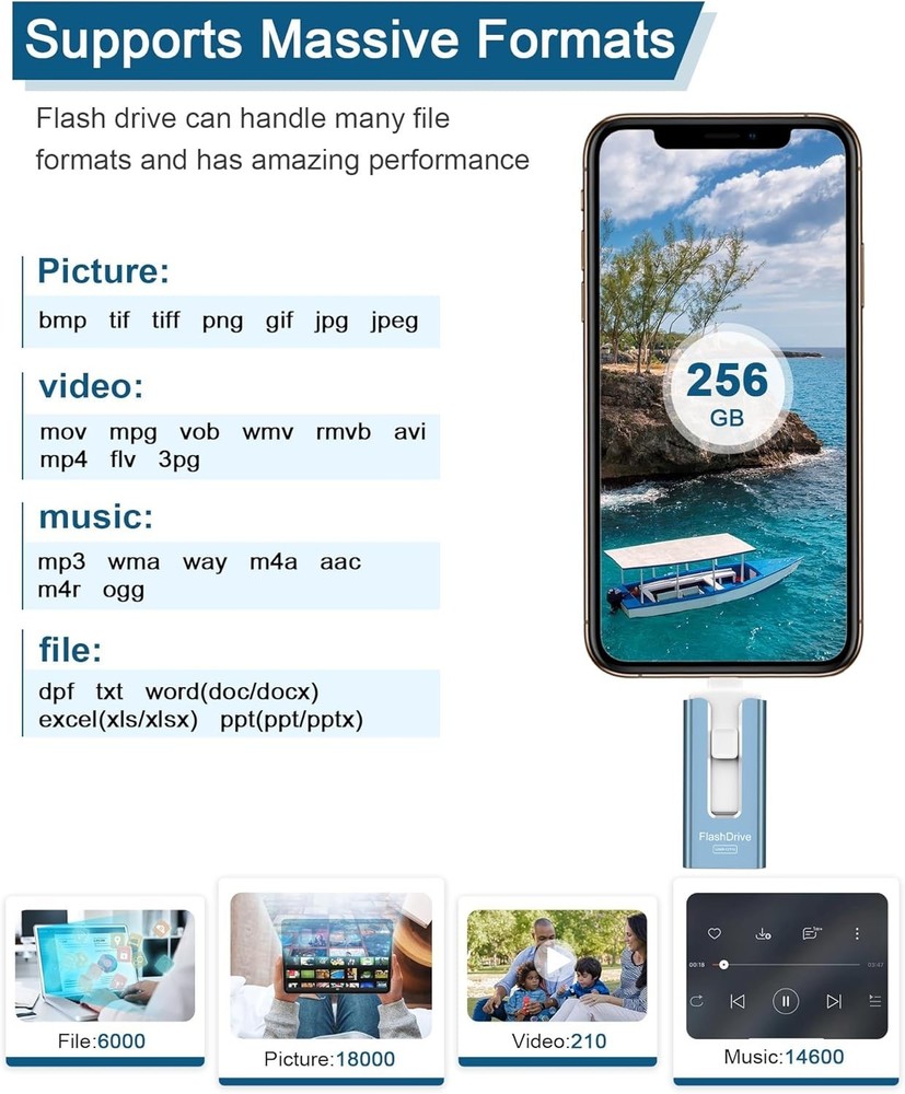 256GB High-Speed USB Flash Drive - Secure Photo Storage for iPhone & Android