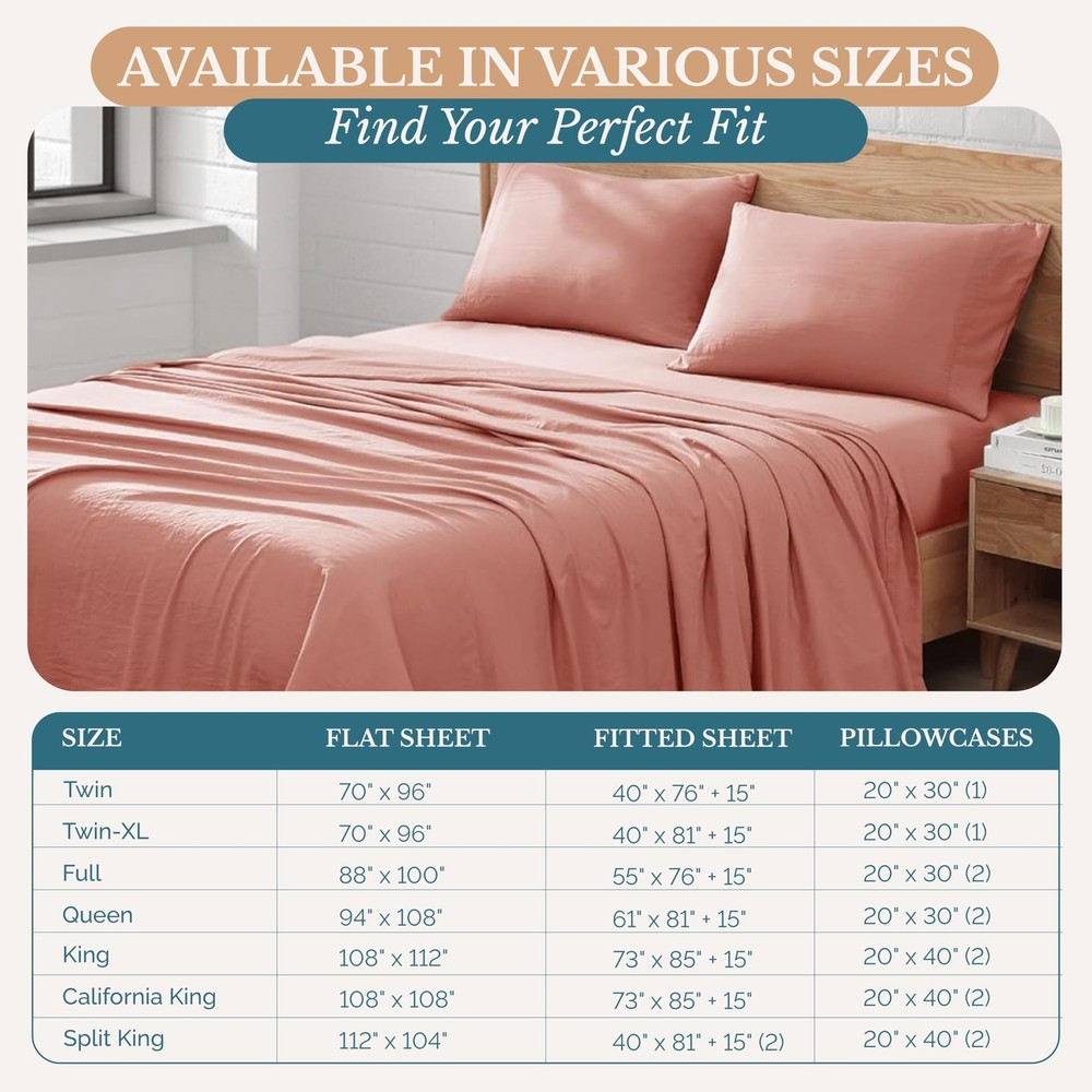 Bedding Sheets & Pillowcases, Pre-Washed Ultra Soft & Breathable Bed Sheets T...