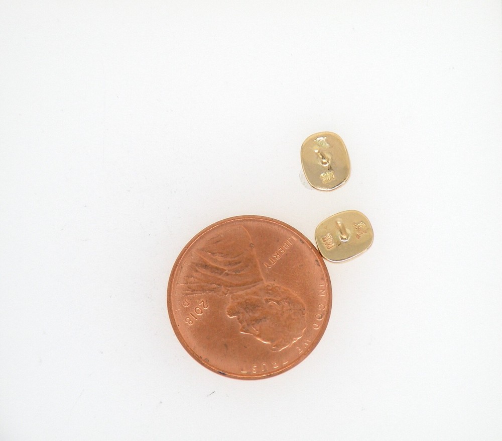 Genuine natural gold nuggets on 14k yellow gold base, small rectangular earring
