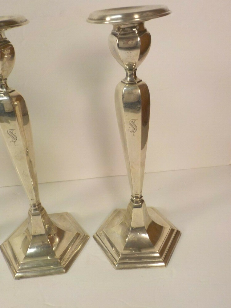 Set/4 WATSON Sterling Silver 10.25" Candlesticks, Monogram "S"