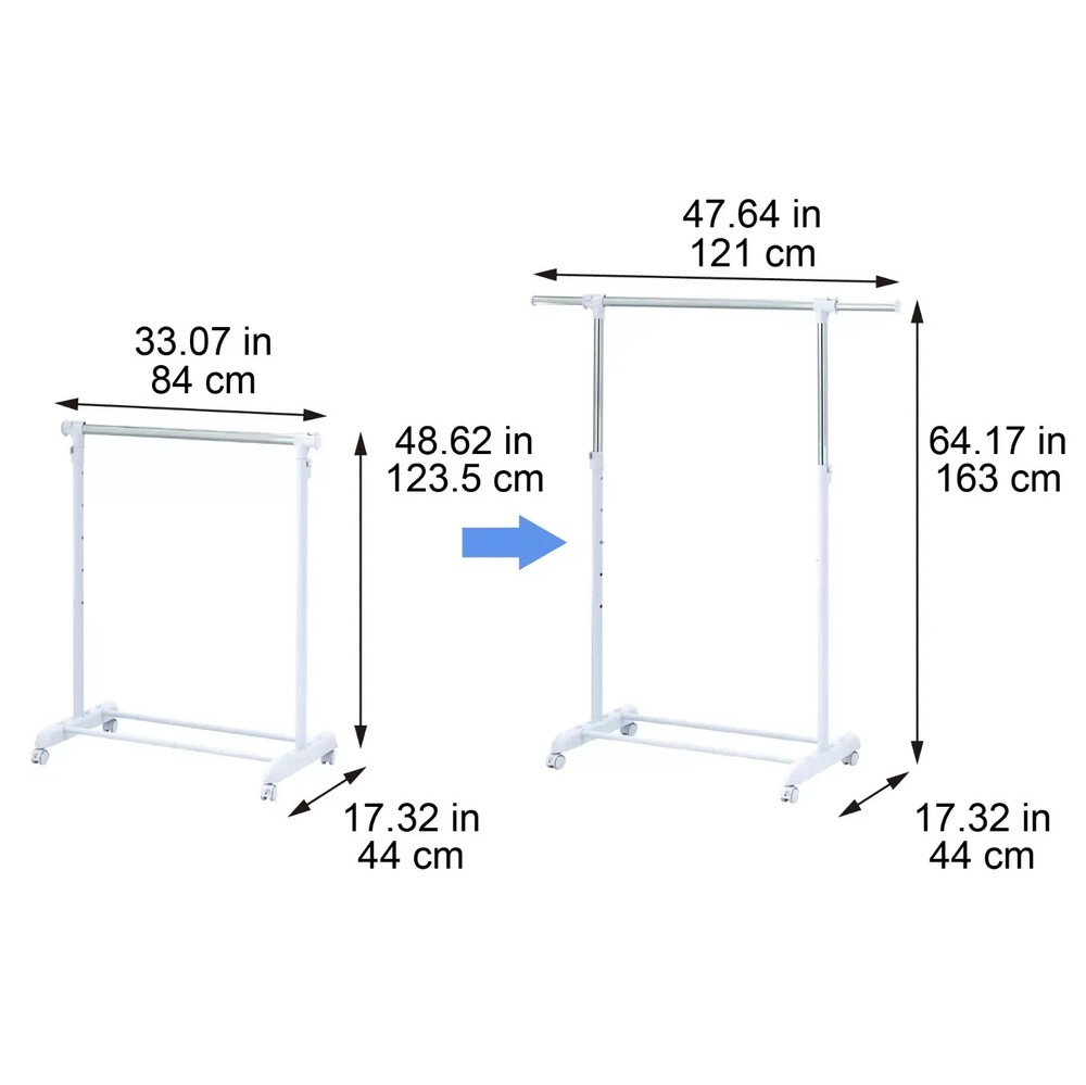 Heavy Clothes Hanger Adjustable Height Rolling Garment Rack Metal
