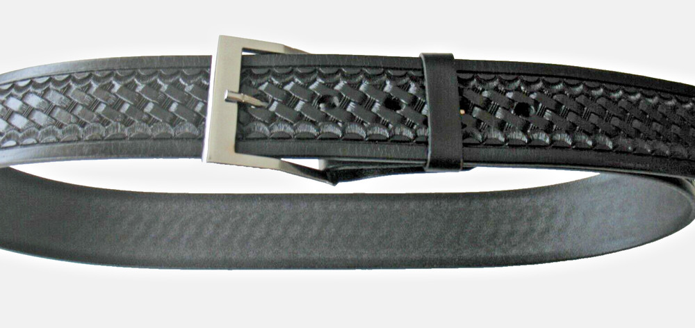 10855BL Solid leather Garrison basket weave belt, 1¾" width, Black