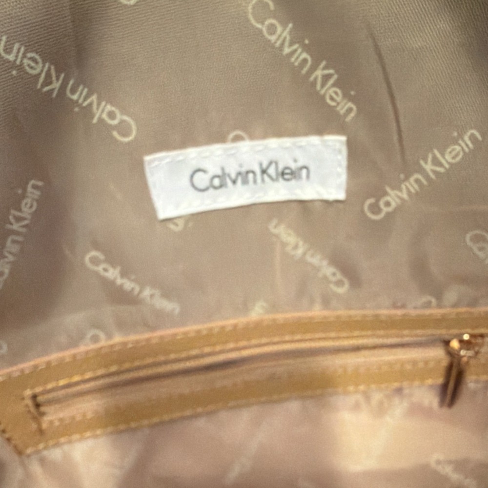 Calvin Klein Logo Print Brown Polyester Duffle Bag Adjustable Straps