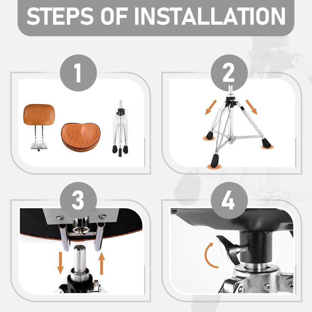 Drum Throne with Backrest, Drum Stool Adjustable Height & Drumstick for Drummers
