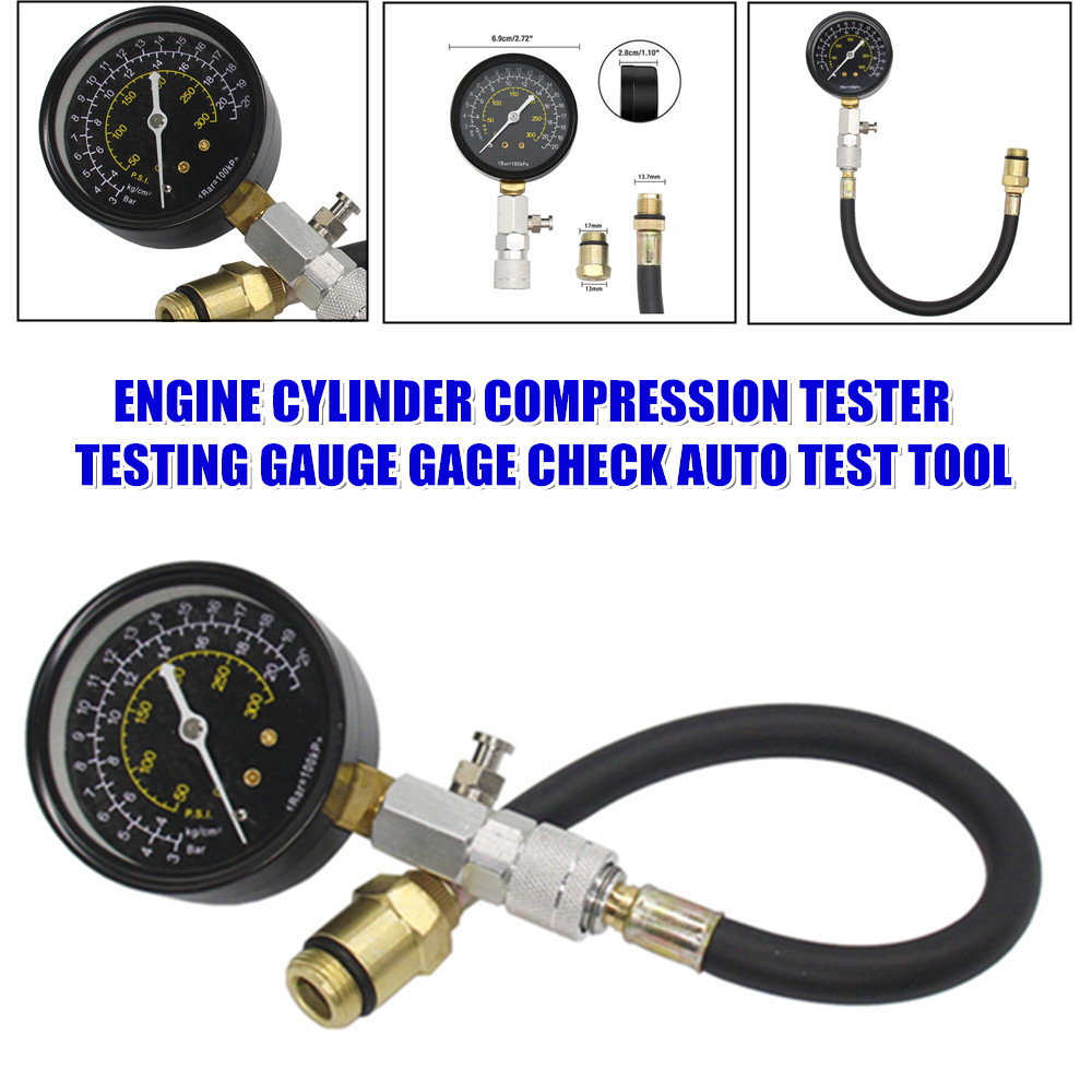1×ENGINE COMPRESSION TESTER TESTING GAUGE GAGE CHECK TEST TOOL KIT 0 PSI-300 PSI